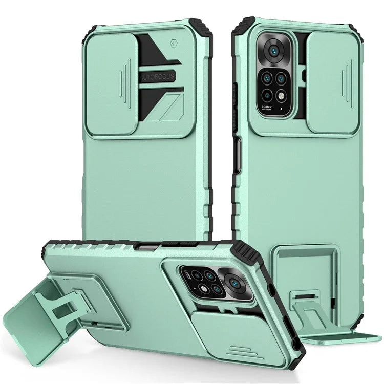 For Xiaomi Redmi Note 11S 4G, Slide Camera Protection Adjustable Kickstand PC + TPU Back Cover Anti-wear Phone Case