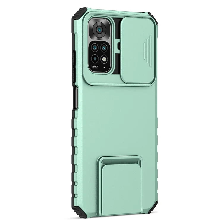 For Xiaomi Redmi Note 11S 4G, Slide Camera Protection Adjustable Kickstand PC + TPU Back Cover Anti-wear Phone Case