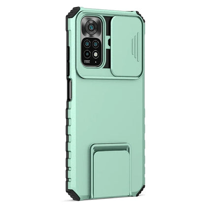 For Xiaomi Redmi Note 11S 4G, Slide Camera Protection Adjustable Kickstand PC + TPU Back Cover Anti-wear Phone Case