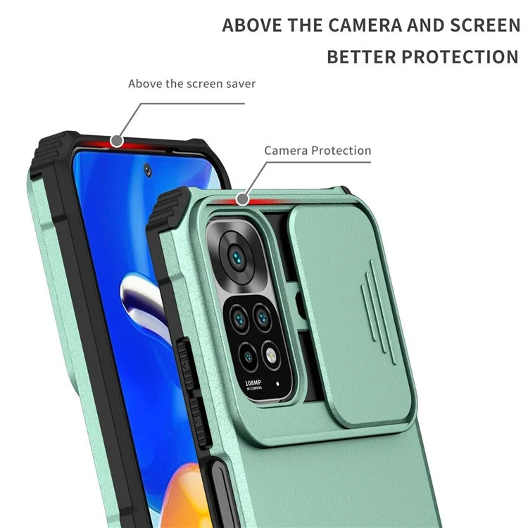 For Xiaomi Redmi Note 11S 4G, Slide Camera Protection Adjustable Kickstand PC + TPU Back Cover Anti-wear Phone Case
