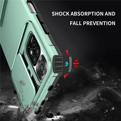 For Xiaomi Redmi Note 11S 4G, Slide Camera Protection Adjustable Kickstand PC + TPU Back Cover Anti-wear Phone Case