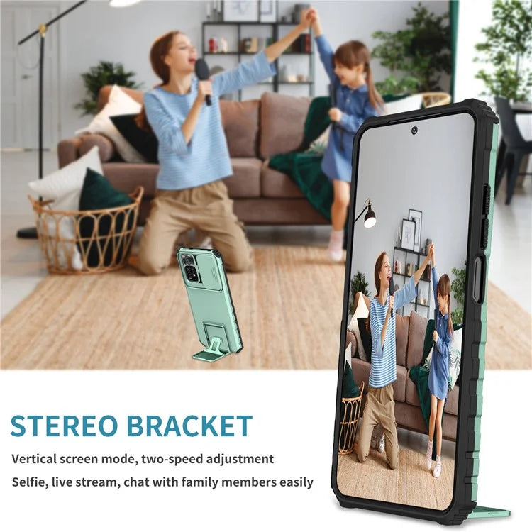 For Xiaomi Redmi Note 11S 4G, Slide Camera Protection Adjustable Kickstand PC + TPU Back Cover Anti-wear Phone Case