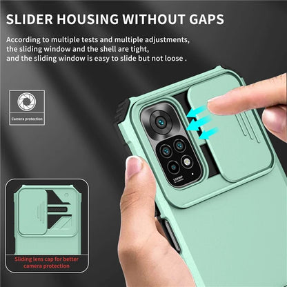 For Xiaomi Redmi Note 11S 4G, Slide Camera Protection Adjustable Kickstand PC + TPU Back Cover Anti-wear Phone Case