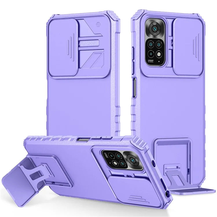 For Xiaomi Redmi Note 11S 4G, Slide Camera Protection Adjustable Kickstand PC + TPU Back Cover Anti-wear Phone Case