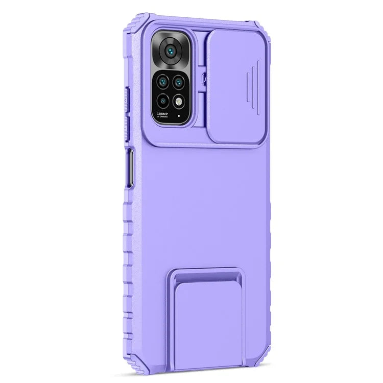 For Xiaomi Redmi Note 11S 4G, Slide Camera Protection Adjustable Kickstand PC + TPU Back Cover Anti-wear Phone Case