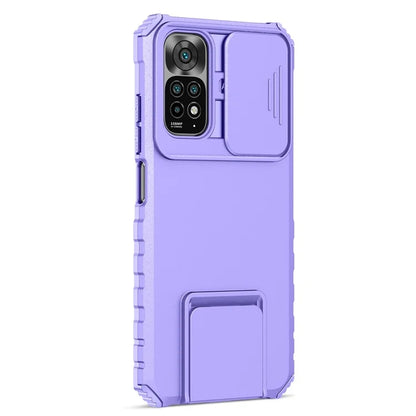 For Xiaomi Redmi Note 11S 4G, Slide Camera Protection Adjustable Kickstand PC + TPU Back Cover Anti-wear Phone Case