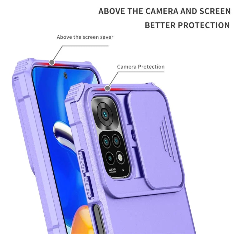 For Xiaomi Redmi Note 11S 4G, Slide Camera Protection Adjustable Kickstand PC + TPU Back Cover Anti-wear Phone Case