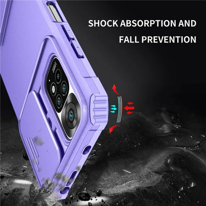For Xiaomi Redmi Note 11S 4G, Slide Camera Protection Adjustable Kickstand PC + TPU Back Cover Anti-wear Phone Case