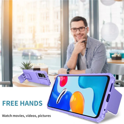 For Xiaomi Redmi Note 11S 4G, Slide Camera Protection Adjustable Kickstand PC + TPU Back Cover Anti-wear Phone Case