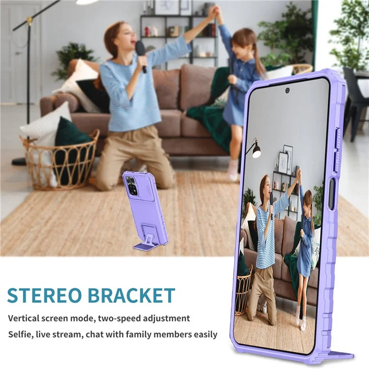 For Xiaomi Redmi Note 11S 4G, Slide Camera Protection Adjustable Kickstand PC + TPU Back Cover Anti-wear Phone Case