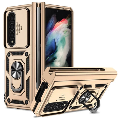 For Samsung Galaxy Z Fold4 5G Case PC+TPU Shockproof Phone Case with Ring Kickstand