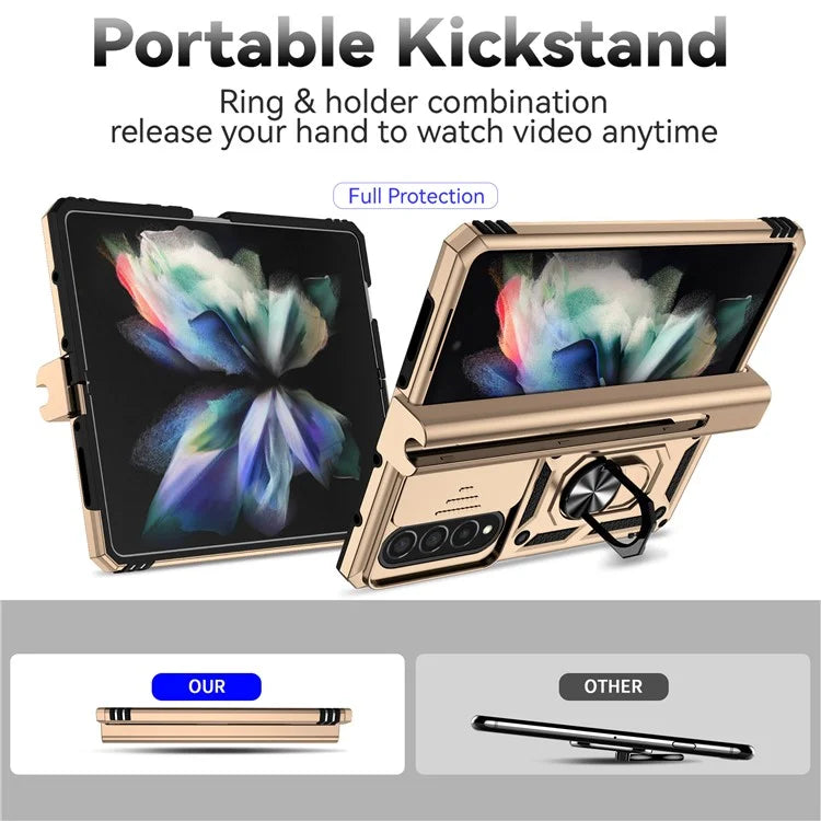 For Samsung Galaxy Z Fold4 5G Case PC+TPU Shockproof Phone Case with Ring Kickstand