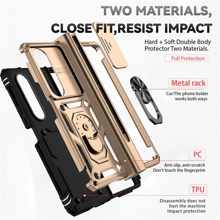 For Samsung Galaxy Z Fold4 5G Case PC+TPU Shockproof Phone Case with Ring Kickstand