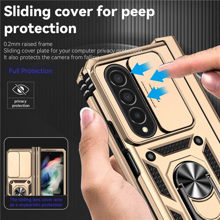 For Samsung Galaxy Z Fold4 5G Case PC+TPU Shockproof Phone Case with Ring Kickstand