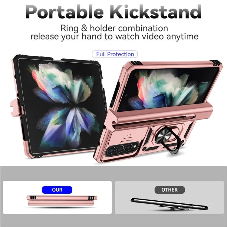 For Samsung Galaxy Z Fold4 5G Case PC+TPU Shockproof Phone Case with Ring Kickstand