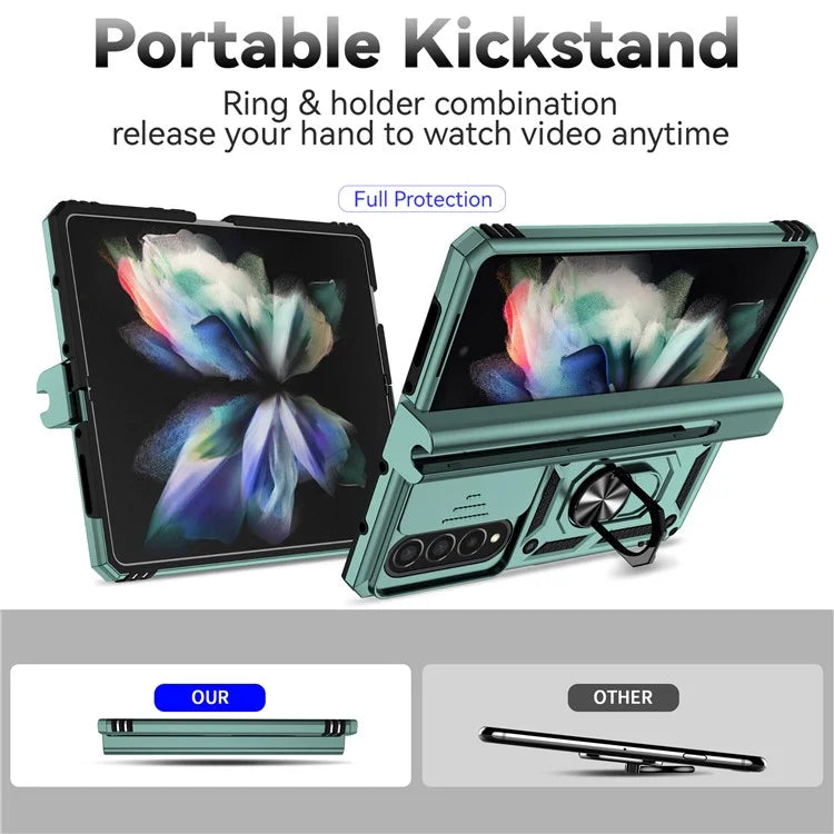 For Samsung Galaxy Z Fold4 5G Case PC+TPU Shockproof Phone Case with Ring Kickstand