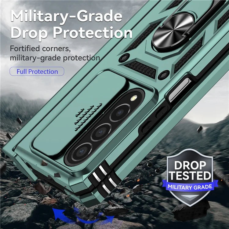 For Samsung Galaxy Z Fold4 5G Case PC+TPU Shockproof Phone Case with Ring Kickstand