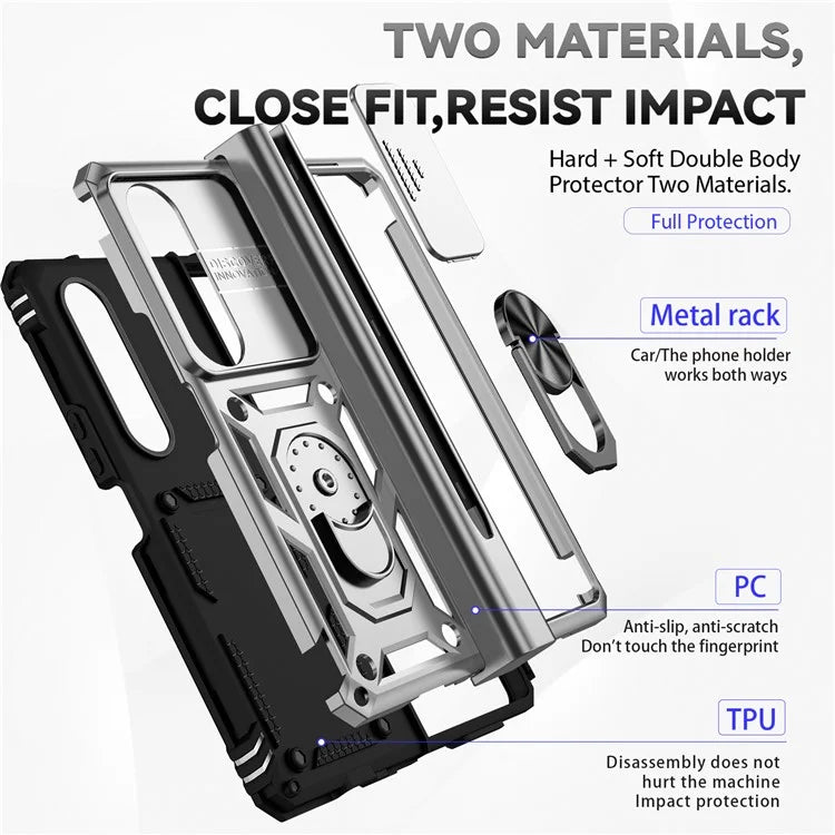 For Samsung Galaxy Z Fold4 5G Case PC+TPU Shockproof Phone Case with Ring Kickstand