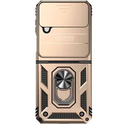 For Samsung Galaxy Z Flip4 5G Case PC+TPU Anti-fall Kickstand Phone Cover with Slide Lens Lid