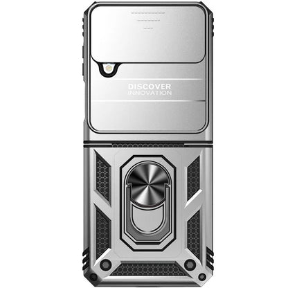 For Samsung Galaxy Z Flip4 5G Case PC+TPU Anti-fall Kickstand Phone Cover with Slide Lens Lid