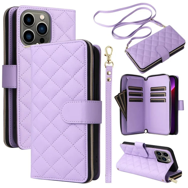 For iPhone 13 Pro Case Wallet PU Leather Rhombus Stand Anti-Fall Phone Cover