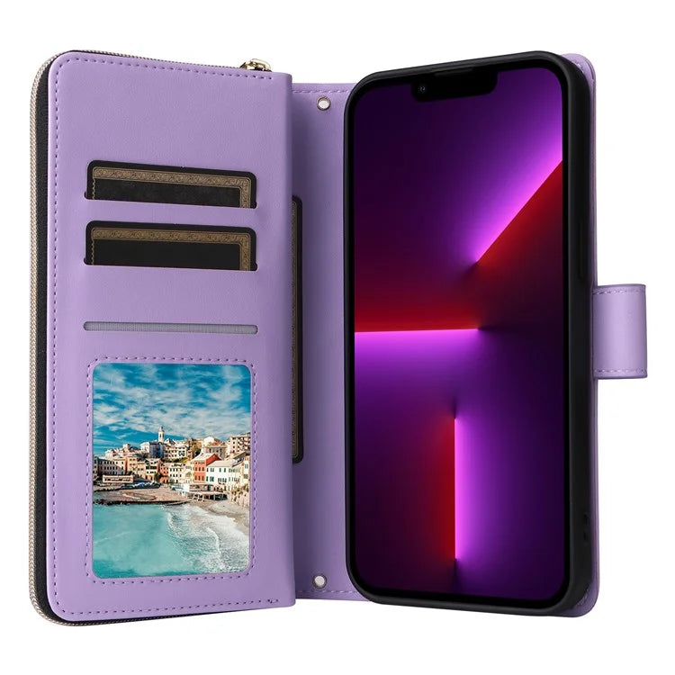 For iPhone 13 Pro Case Wallet PU Leather Rhombus Stand Anti-Fall Phone Cover