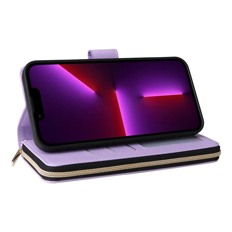 For iPhone 13 Pro Case Wallet PU Leather Rhombus Stand Anti-Fall Phone Cover