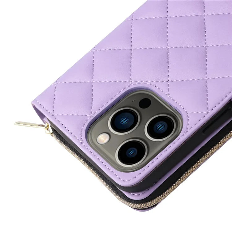 For iPhone 13 Pro Case Wallet PU Leather Rhombus Stand Anti-Fall Phone Cover