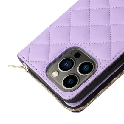 For iPhone 13 Pro Case Wallet PU Leather Rhombus Stand Anti-Fall Phone Cover