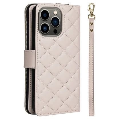 For iPhone 13 Pro Case Wallet PU Leather Rhombus Stand Anti-Fall Phone Cover