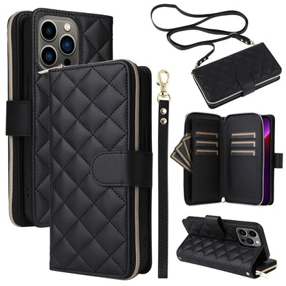 For iPhone 13 Pro Case Wallet PU Leather Rhombus Stand Anti-Fall Phone Cover
