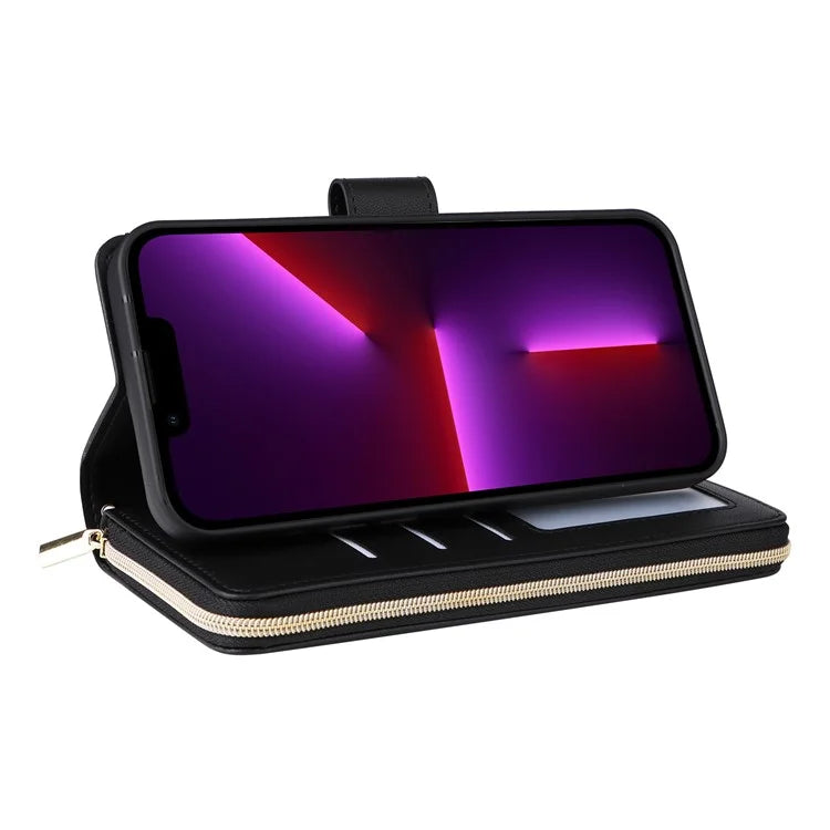 For iPhone 13 Pro Case Wallet PU Leather Rhombus Stand Anti-Fall Phone Cover
