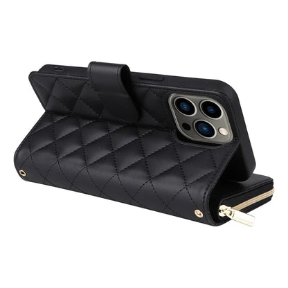 For iPhone 13 Pro Case Wallet PU Leather Rhombus Stand Anti-Fall Phone Cover