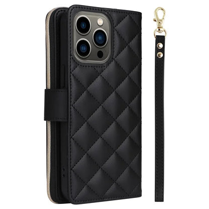 For iPhone 13 Pro Case Wallet PU Leather Rhombus Stand Anti-Fall Phone Cover