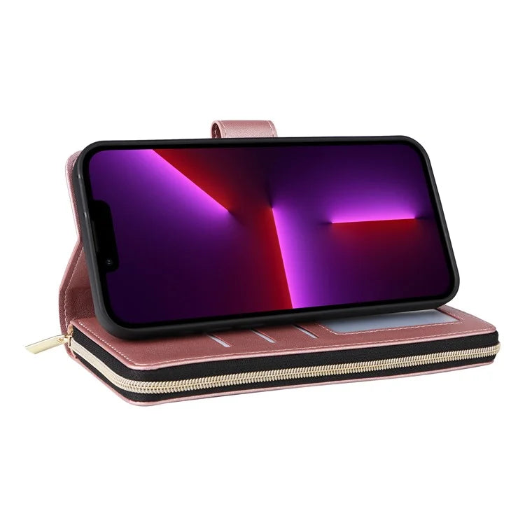 For iPhone 13 Pro Case Wallet PU Leather Rhombus Stand Anti-Fall Phone Cover