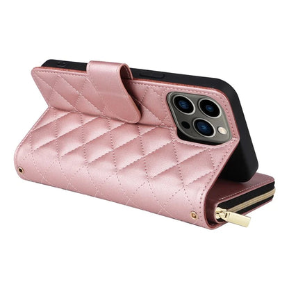 For iPhone 13 Pro Case Wallet PU Leather Rhombus Stand Anti-Fall Phone Cover