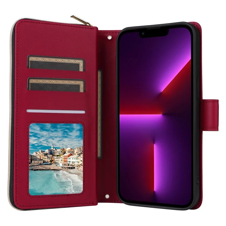 For iPhone 13 Pro Case Wallet PU Leather Rhombus Stand Anti-Fall Phone Cover