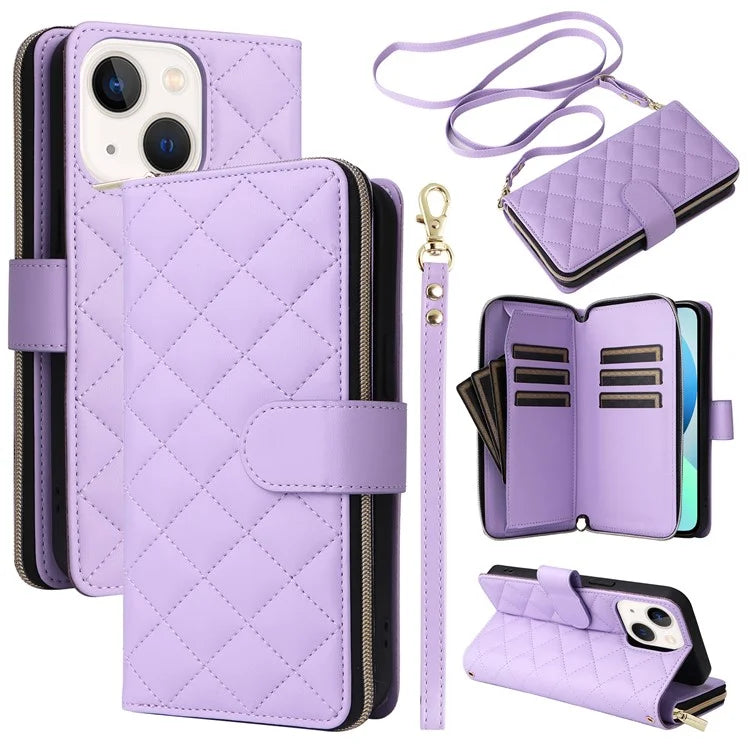For iPhone 13 mini Case Leather Zipper Pouch Wallet Crossbody Phone Cover