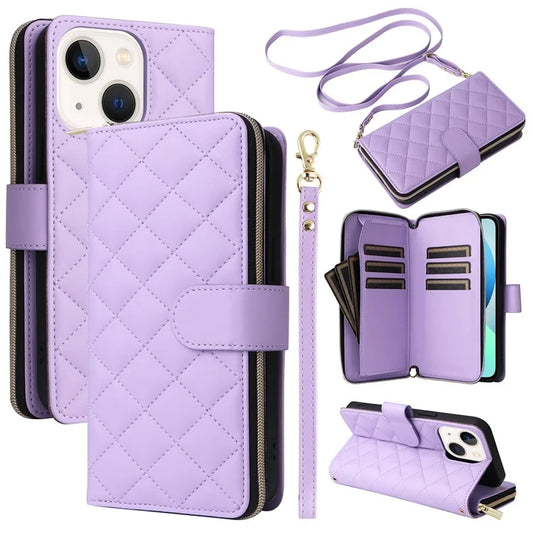 For iPhone 13 mini Case Leather Zipper Pouch Wallet Crossbody Phone Cover