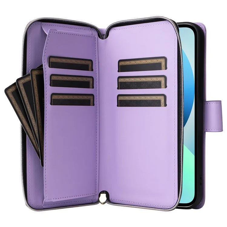 For iPhone 13 mini Case Leather Zipper Pouch Wallet Crossbody Phone Cover