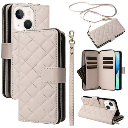 For iPhone 13 mini Case Leather Zipper Pouch Wallet Crossbody Phone Cover