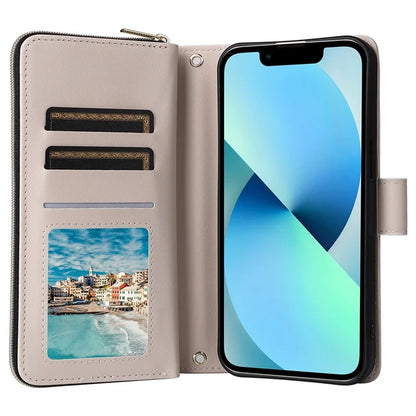 For iPhone 13 mini Case Leather Zipper Pouch Wallet Crossbody Phone Cover