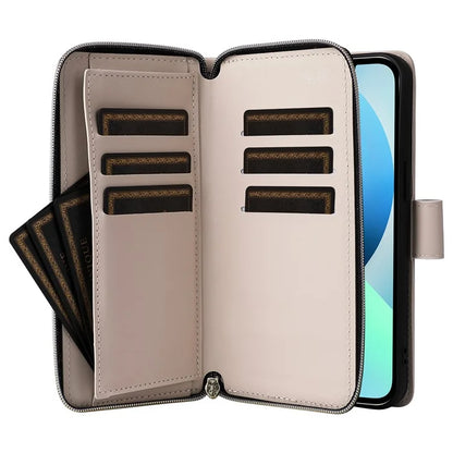 For iPhone 13 mini Case Leather Zipper Pouch Wallet Crossbody Phone Cover