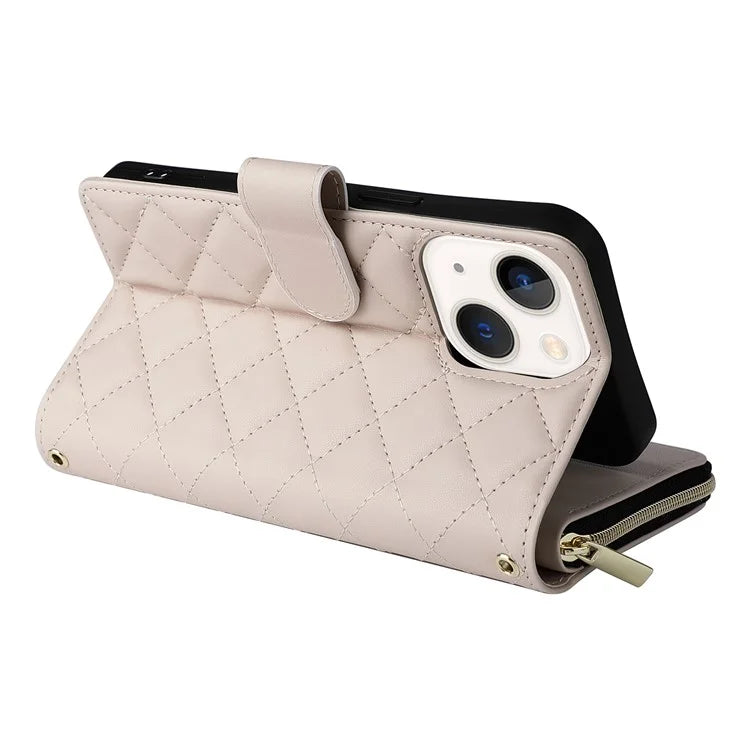For iPhone 13 mini Case Leather Zipper Pouch Wallet Crossbody Phone Cover
