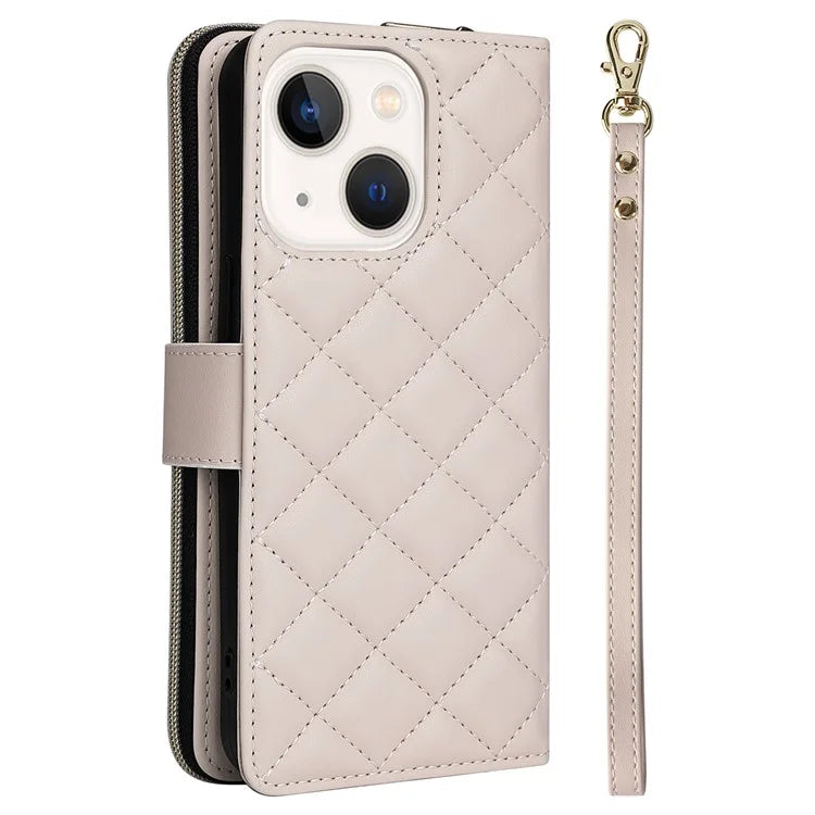 For iPhone 13 mini Case Leather Zipper Pouch Wallet Crossbody Phone Cover
