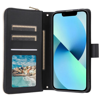 For iPhone 13 mini Case Leather Zipper Pouch Wallet Crossbody Phone Cover