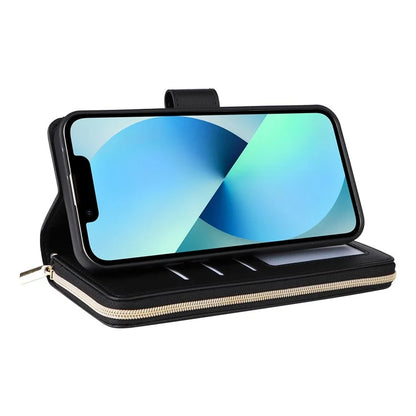 For iPhone 13 mini Case Leather Zipper Pouch Wallet Crossbody Phone Cover