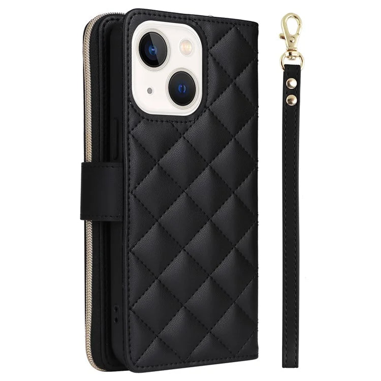 For iPhone 13 mini Case Leather Zipper Pouch Wallet Crossbody Phone Cover