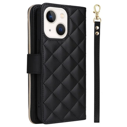 For iPhone 13 mini Case Leather Zipper Pouch Wallet Crossbody Phone Cover