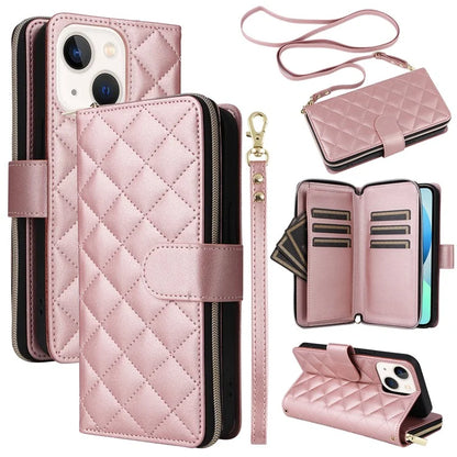 For iPhone 13 mini Case Leather Zipper Pouch Wallet Crossbody Phone Cover